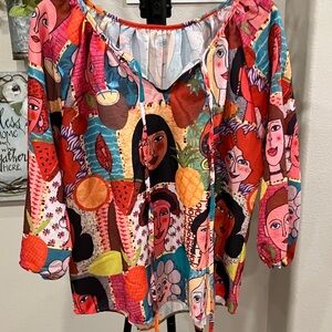 Artisan Colorful Abstract Faces Blouse